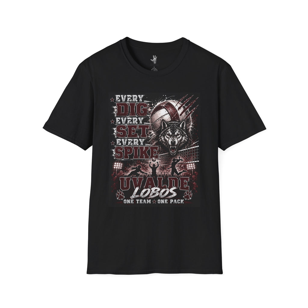 Uvalde Lobos Volleyball Tee — "Every Dig, Every Set, Every Spike" Team Spirit Shirt