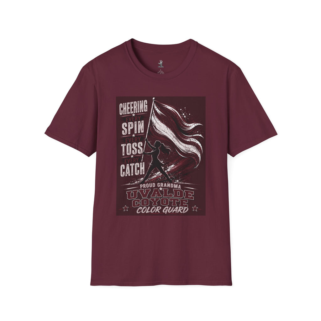 Every Spin Color Guard Flag Team Proud Grand Ma T-Shirt — "Cheering Every Spin Every Toss"