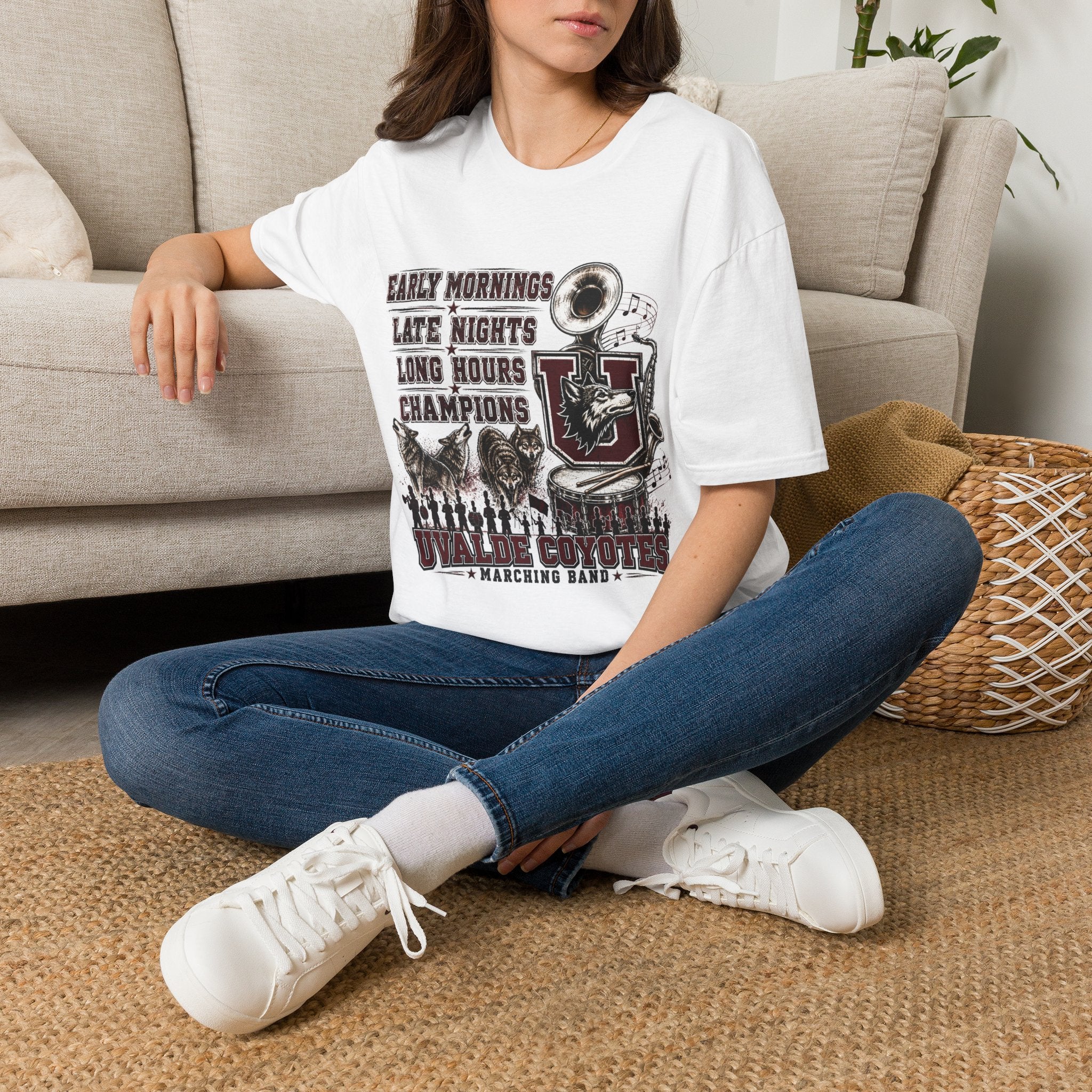 Uvalde Coyote Marching Band T-Shirt — "Early Mornings, Late Nights, Long Hours, Champions"