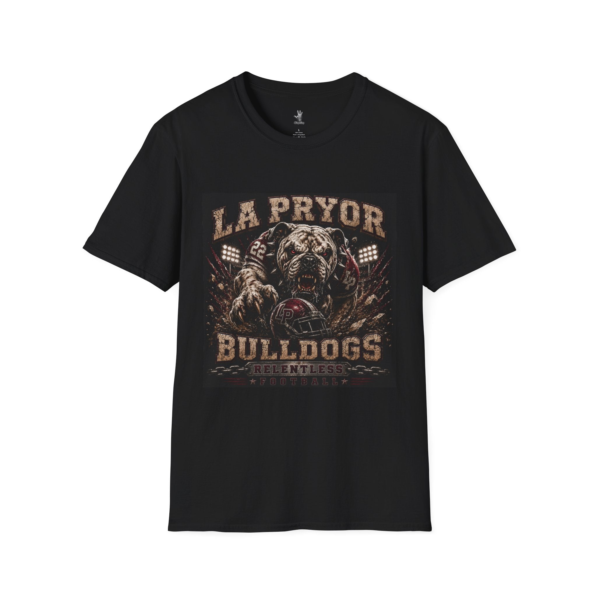 La Pryor Bulldogs "Relentless" T‑Shirt — Vintage Mascot Football Tee