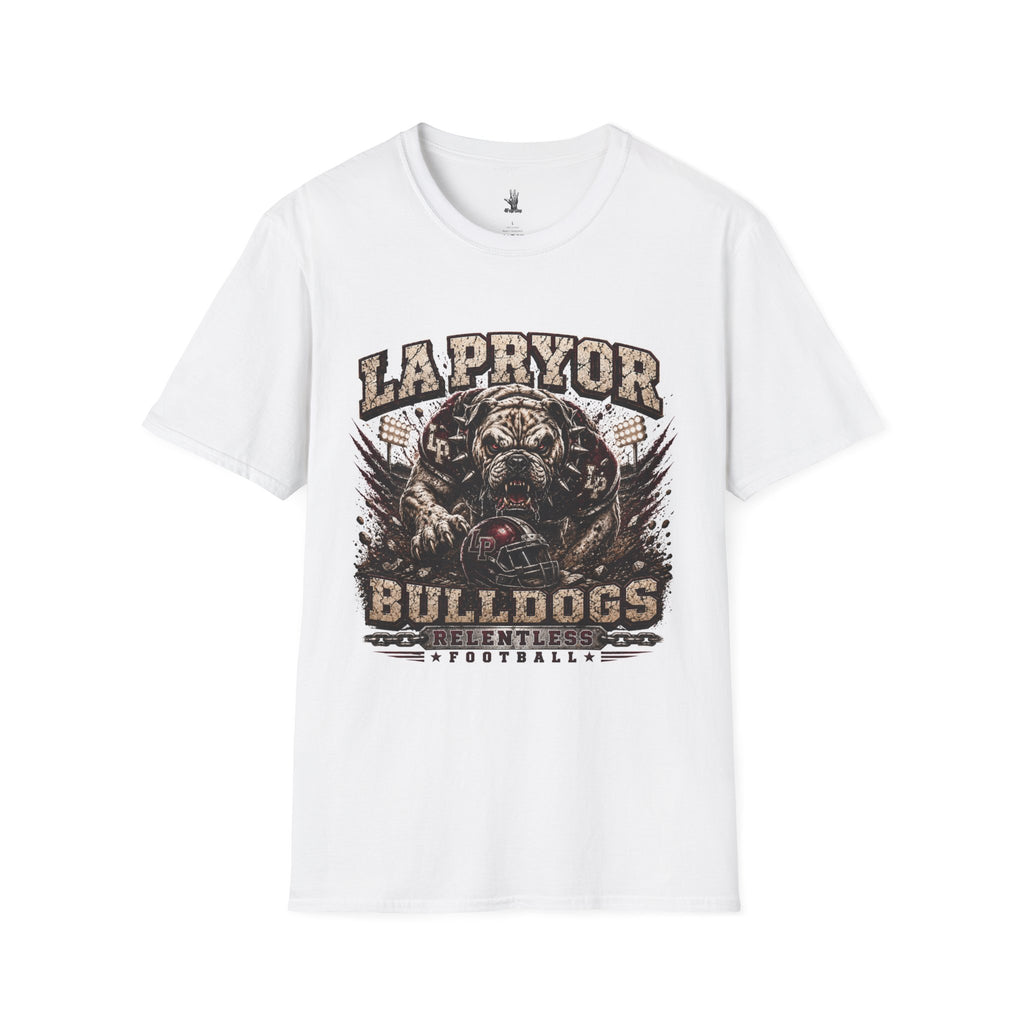 La Pryor Bulldogs "Relentless" T‑Shirt — Vintage Mascot Football Tee