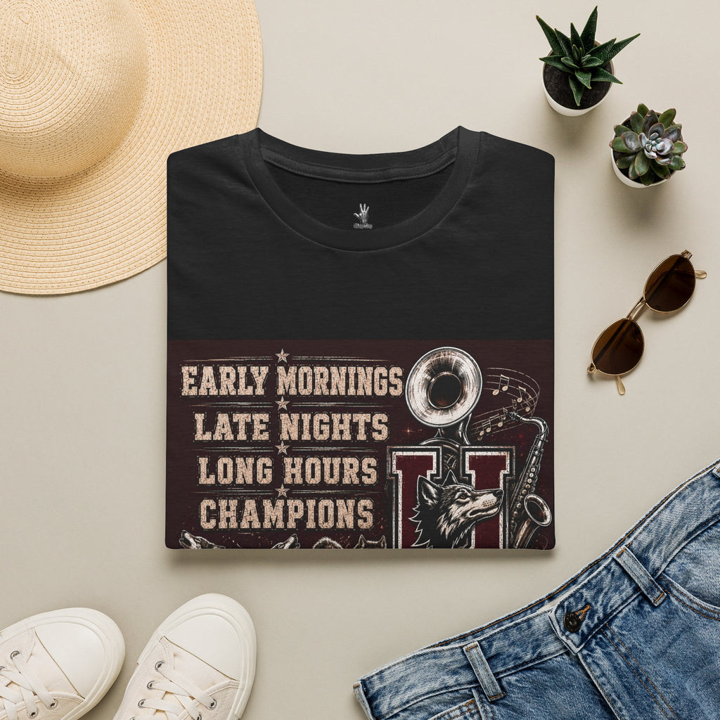Uvalde Coyote Marching Band T-Shirt — "Early Mornings, Late Nights, Long Hours, Champions"